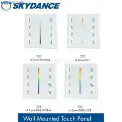 Skydance T21 T22 T24 T25 4 strefowe ściemnianie CCT RGB RGBW rgbct ścienny kontroler szklany Panel dotykowy AAAX 2 zasilany z baterii