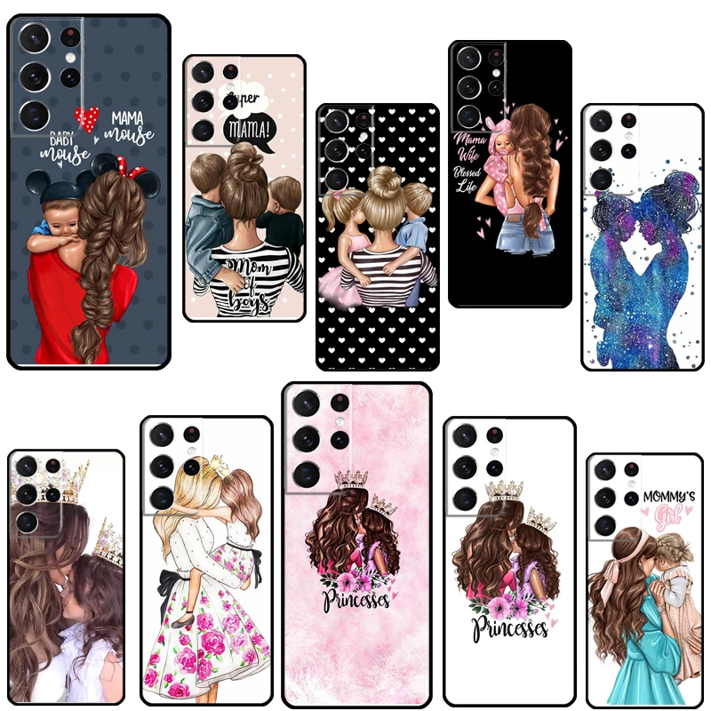 Beautiful Mother Daughter Son Phone Case For Samsung Galaxy S21 Ultra S20 FE S8 S9 S10 S22 Plus Note 20 Ultra Full Cover