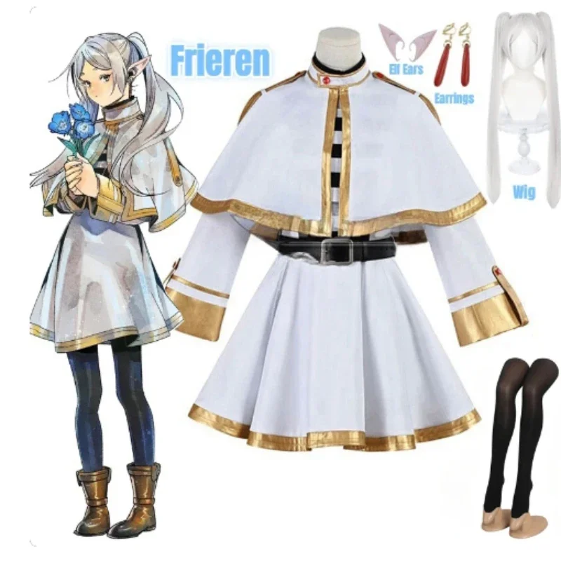 

Adult Anime Sousou No Frieren Cosplay Costume Wig Dress Frieren Magic Elf Ears Halloween Party Charistmas Props for Women Girls