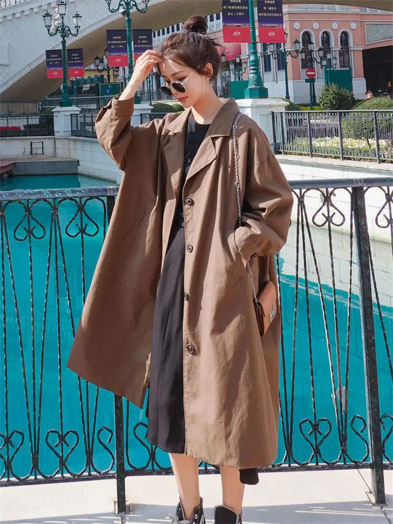 

Windbreaker Coat Women's Mid Length 2023 Spring Wear New Korean Version Loose Suit Collar Single Breasted Trench Outerwear Z1613