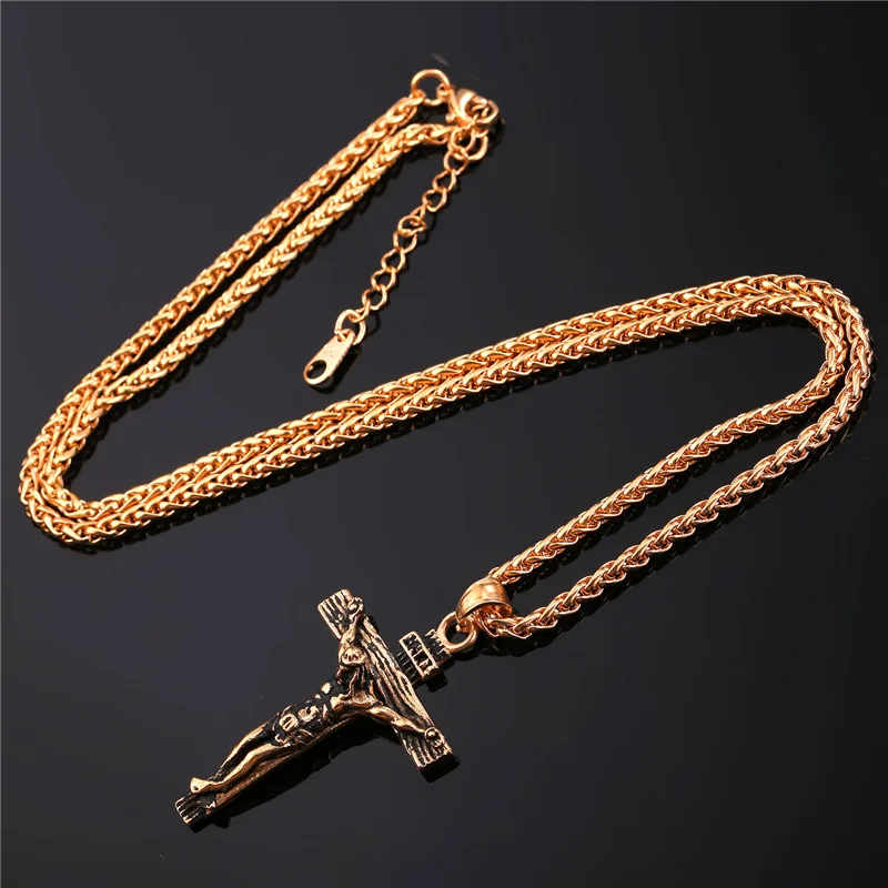 U7 Crucifix Cross Pendant Stainless Steel Necklace for Women Men Faith Necklace Fashion Religious Jewelry Free Shipping