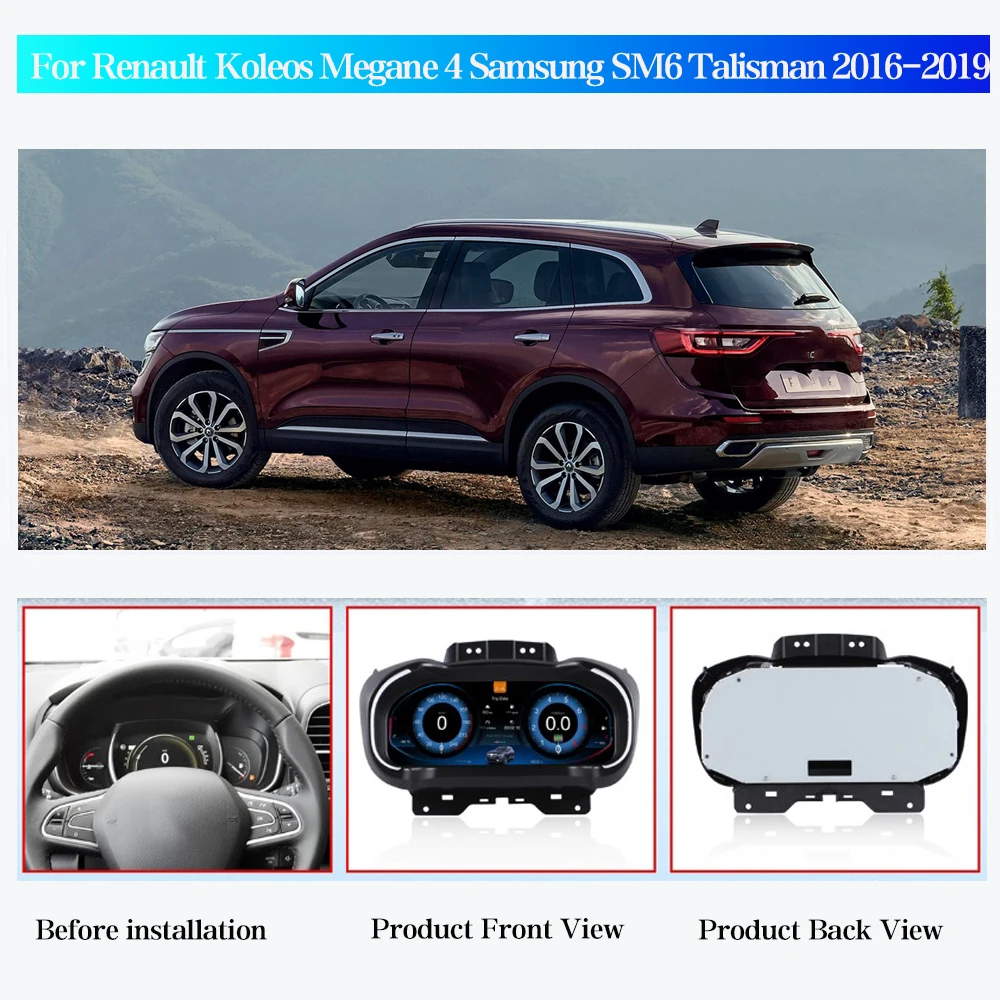 

12.3”HD screen Digital Instrument Cluster For Renault Koleos Megane 4 Samsung SM6 Talisman 2016-2019 Speedometer CarPlay/Auto