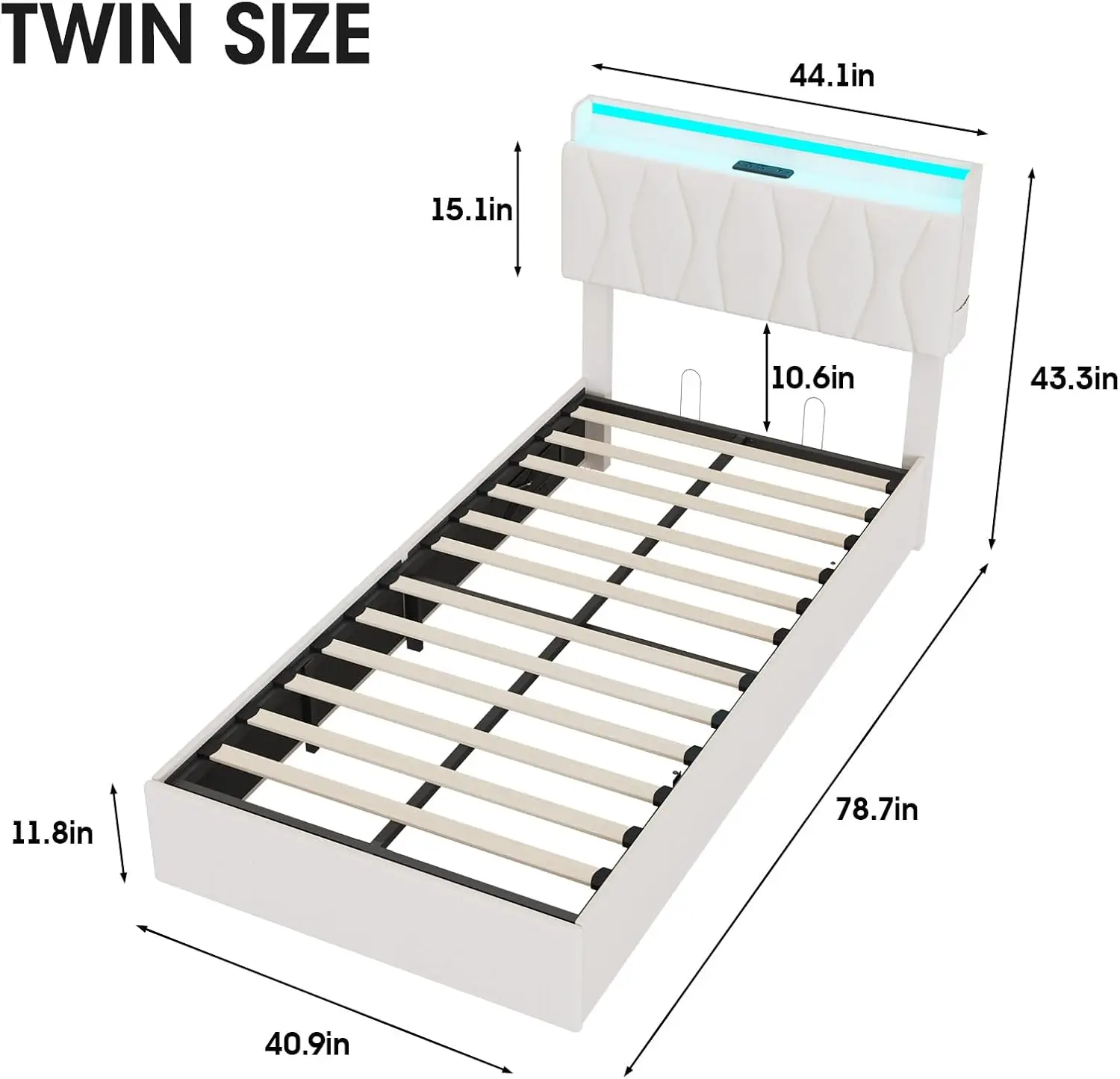 Vabches Lift Up Twin Size Bed Frame with Storage Headboard Upholstered Platform Bed Frame w Charging Station&LED Light Bedroom image 2