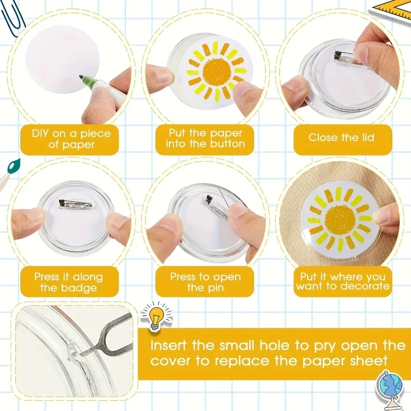 Transparent Acrylic Badge Button Blanks for Custom Badges and Sewing Projects for Photo Picture Clothing DIY Making Parts