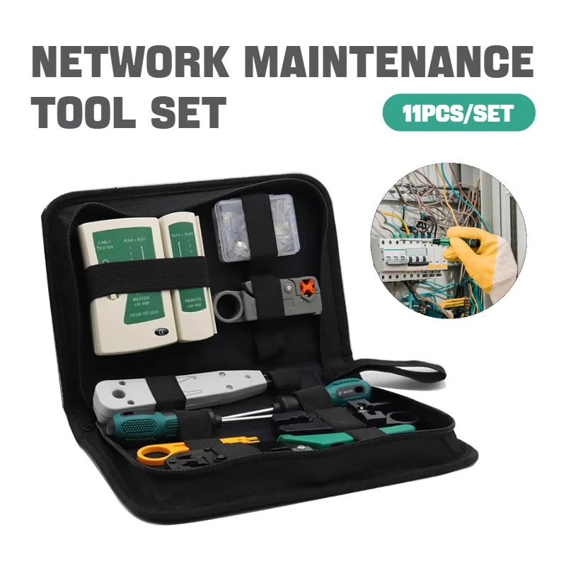 Upgrade 11-in-1 Computer Network Tool Set - Professional Cable Tester with Crimping Pliers for RJ45 RJ12 Ethernet Cables Repair