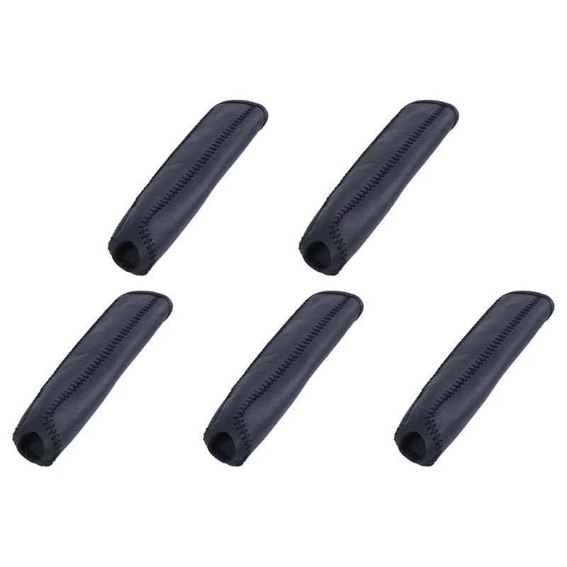 5X Leather Hand Brake Cover Protective Sleeve For Honda / Accord / Civic 8, Black + Black Line