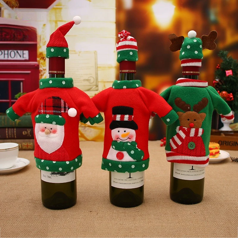 Cartoon Wine Bottle Set Christmas Decoration Wine Bottle Clothes Santa Claus Snowman Tableware Set Holiday Decoration Supplies