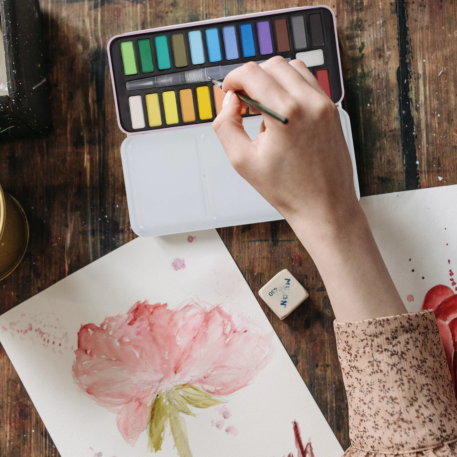 Watercolor Paint Multi-Function Set Portable Travel Painting Kits Colors Mixer Compact Lightweight