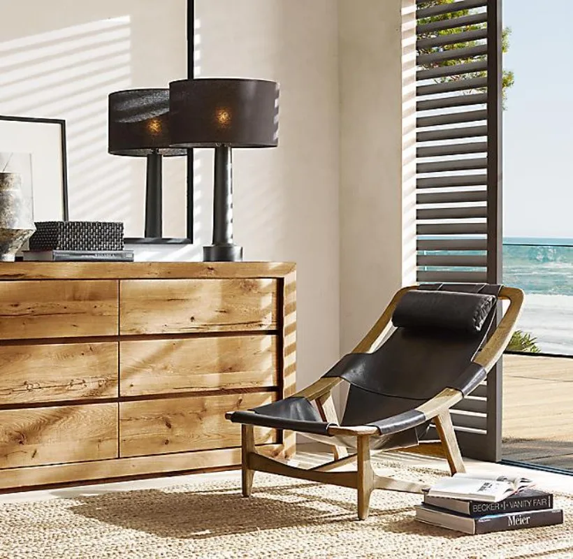 Furniture American country retro tiger chair Italian minimalist light luxury villa solid wood matte leather sofa chair
