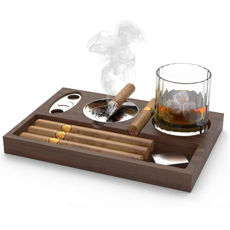 

Cigar Ashtray with Cutter Cigar Accessories Whiskey Glass Tray Detachable Outdoor 7 Slots Cigar Holder Gift for Men 2026 New