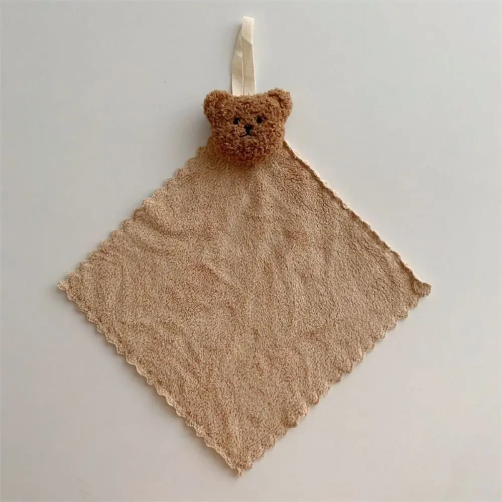 Cute Quick-Dry Bear Hand Towels Absorbent Hanging Handkerchief Cartoon Soft Fingertip Towels Bathroom