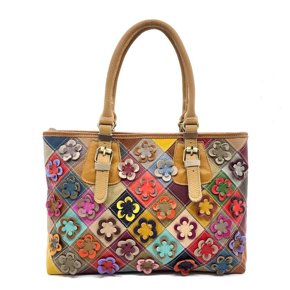 Handmade Genuine Leather Handbag Women 3D Foral Cow Leather Tote Bag 2026 Vintage Cowhide Shoulder or Crossbody Bags