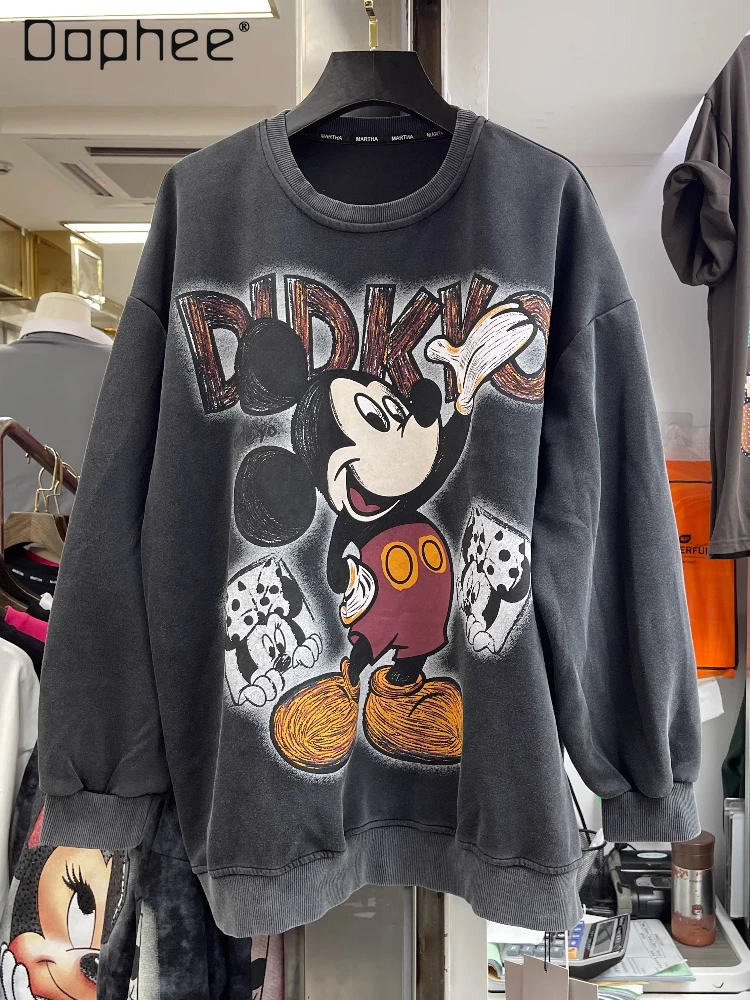 

Trendy Brand Anime Sweatshirt for Women Autumn Winter Heavy Cartoon Print Loose Fashion Thickened Crew Neck Pullover Tops