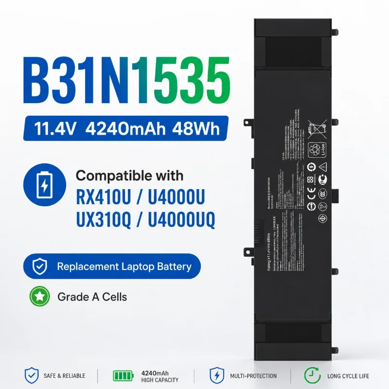 B31N1535 Laptop Battery Replacement for ASUS ZenBook UX310 UX410 U4000U RX410U 11.4V 48Wh Li-ion Rechargeable Notebook Battery