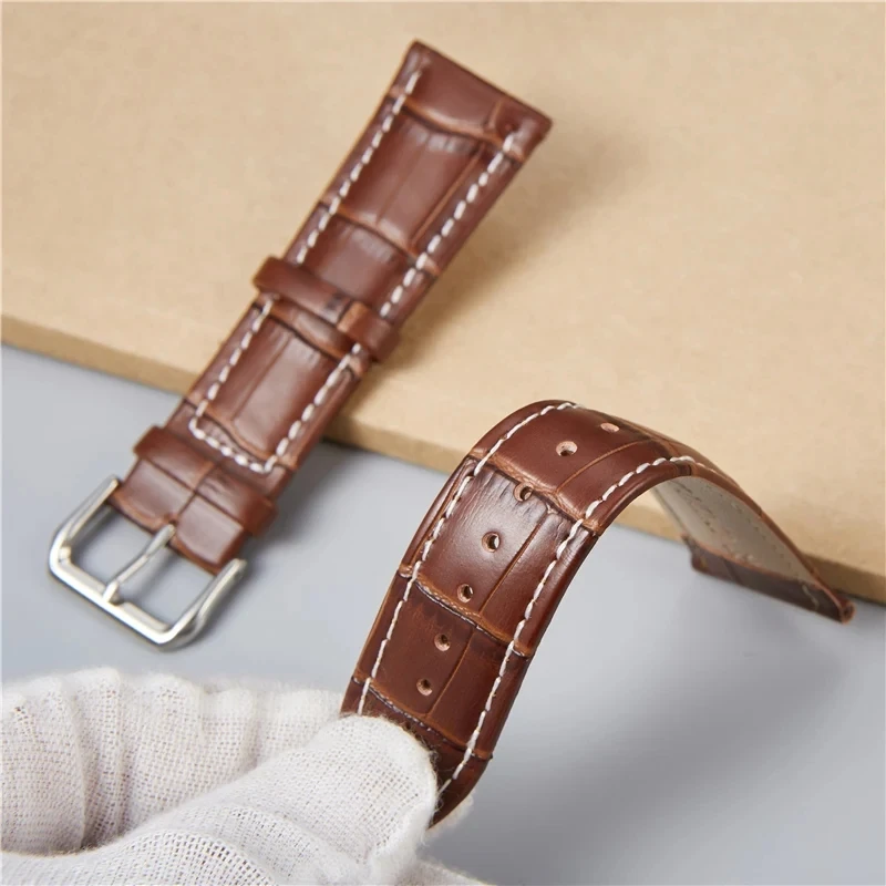 Genuine Leather Watchbands Bamboo Design Crocodile Pattern Straps Replace Watch Accessories Wristwatch Band 16 18 20 22 24mm