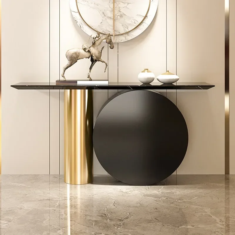 Luxury Marble Entrance Console Table with LED Light Strip Modern Entryway Hallway Cabinet Against Wall High End Decor