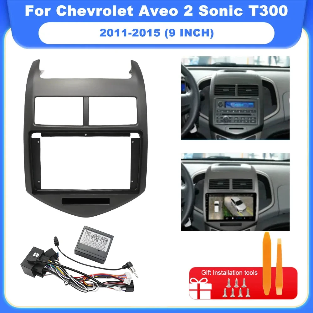 9 Inch 22.86cm Car Frame Fascia Canbus Box for Chevrolet Aveo 2 Sonic T300 2011-2015 Adapter Cable Radio Head Unit Panel Kit
