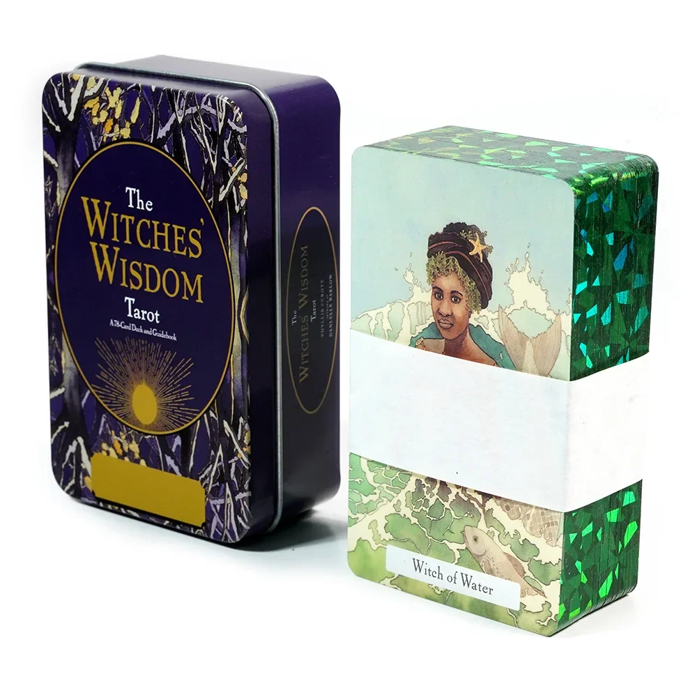 10.3*6cm The Witchesโ Wisdom Tarot Deck In A Tin Box with Green Gilded Edges 78 Pcs Tarot Cards with Guidebook for Beginners