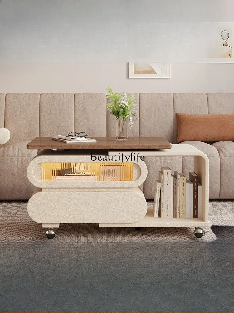 

ls 04Medieval cream wind lifting retractable coffee table movable small apartment rotating side few trolley