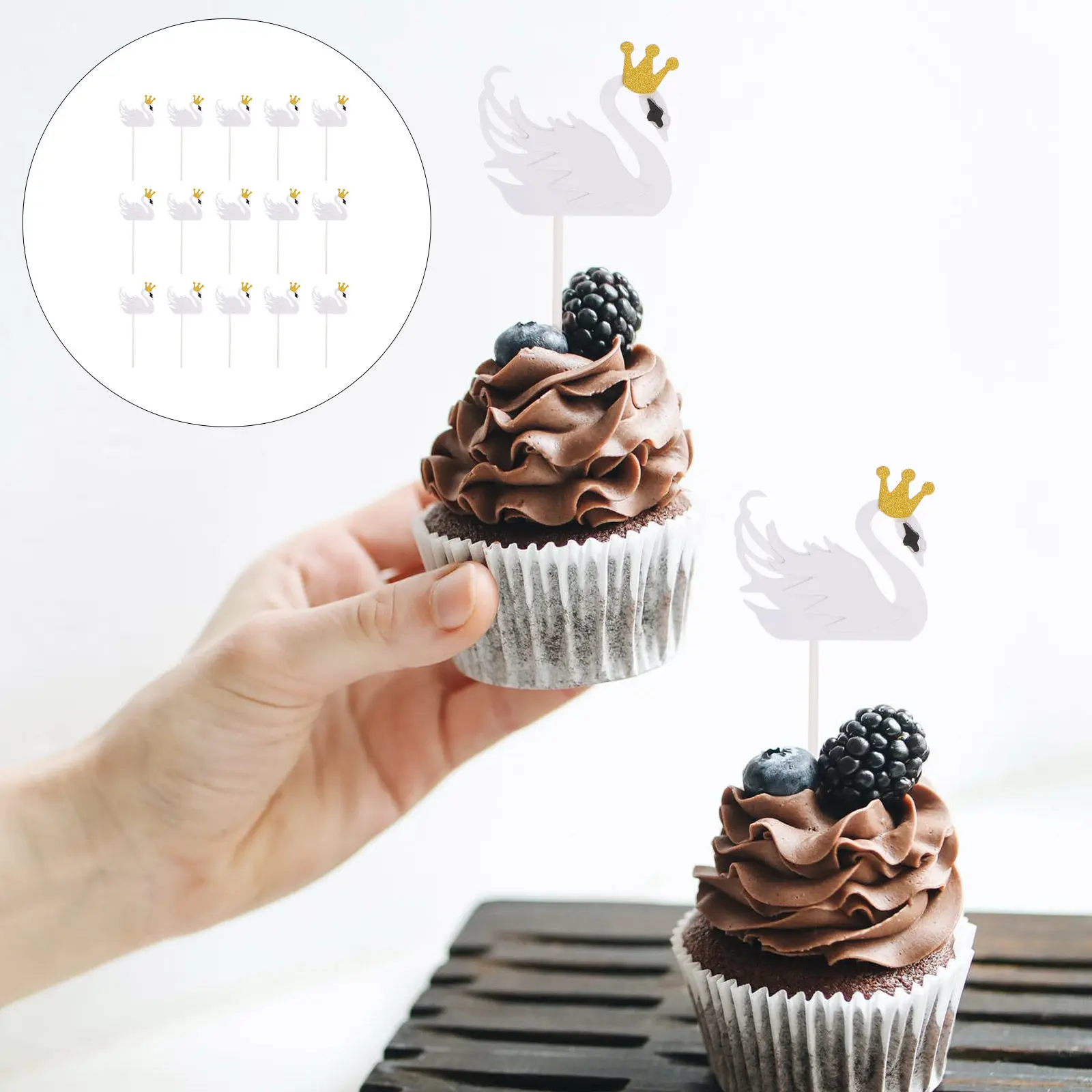 15 Pcs Birthday Cake Decorations Swan Toppers Cupcake Ornaments Picks Beautiful Inserts Decorative Dessert