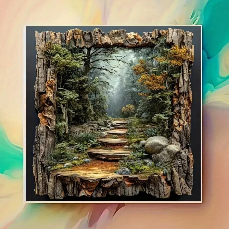 Forest Trail Tree Landscape Picture 5D DIY Diamond Painting Kit Full Round Drill Acrylic Home Wall Decor, Gift for Adults or Kid