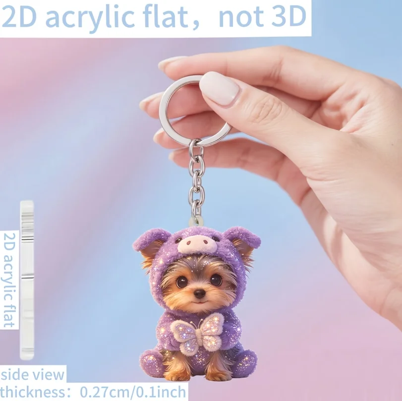 2D Yorkshire Terrier Pendant Cute Puppy Acrylic Keychain Versatile Charm For Car Mirrors Backpacks Home Festive Party Decor