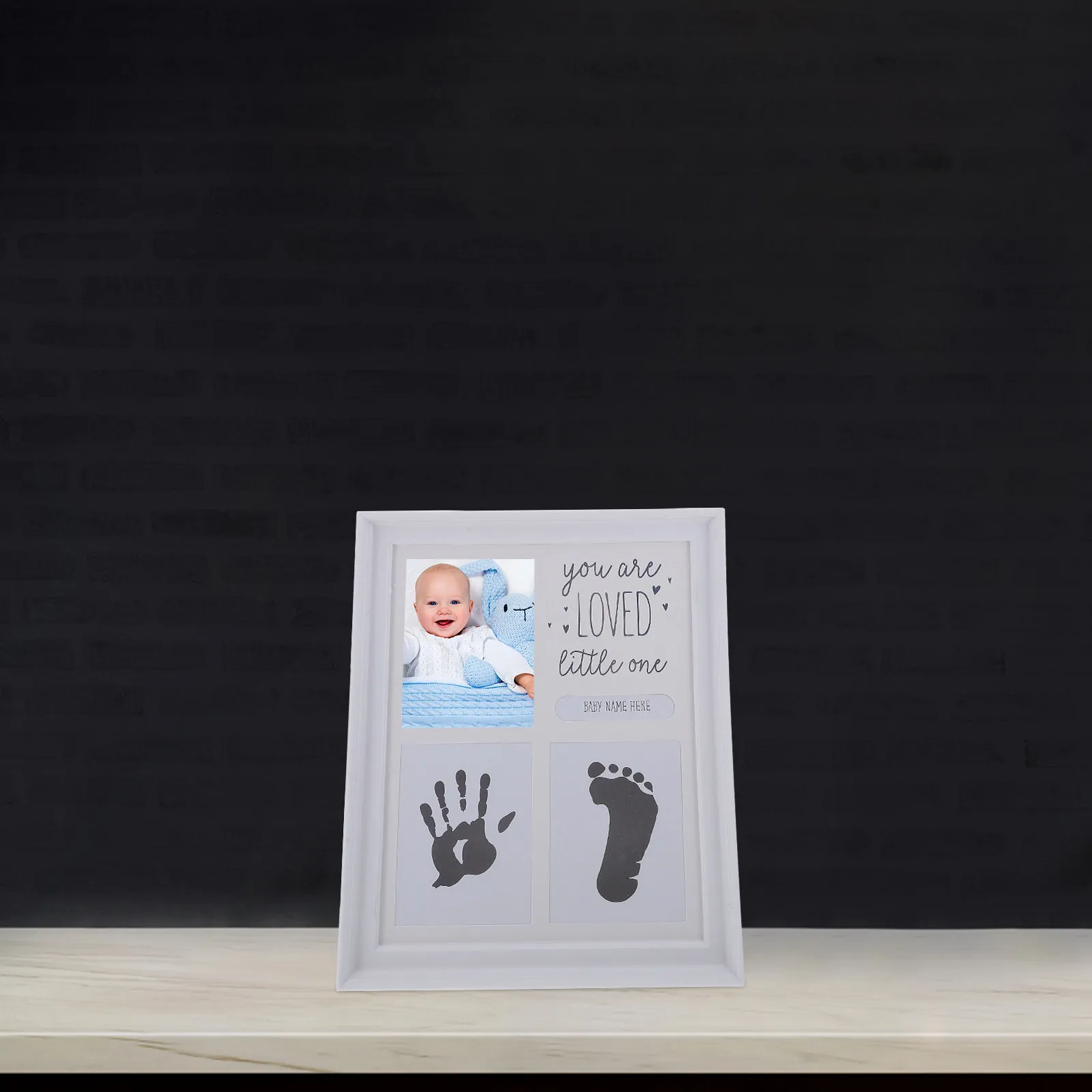 1Set Baby Hand and Footprint Frame with Ink Pad Newborn Keepsake Gift for Baptism Christening Baby Shower DIY Memory Scrapbook