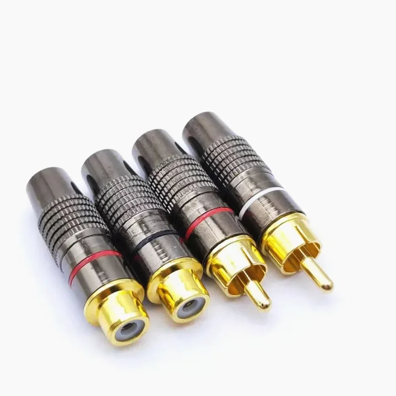 2pcs  Gold RCA Male Plug Female Jack  Solder Audio Video Adapter Connector Male to Male Convertor for Coaxial Cable Balck  Red