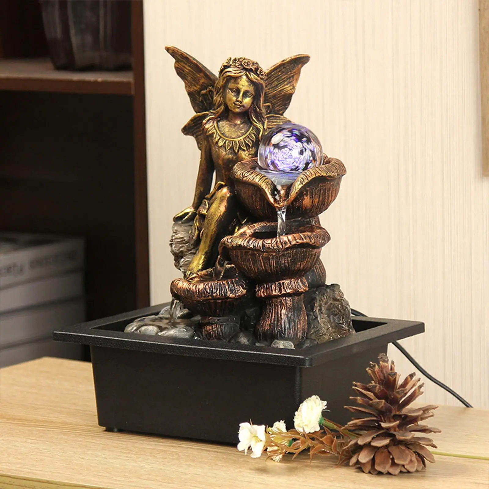 

Настольный фонтан-орнамент с LED-подсветкой, миниатюрный каскад для декора дома и интерьера