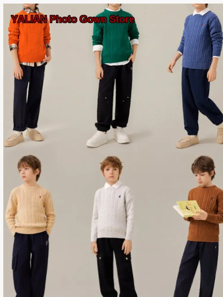 Boys Girls Collar Knit Top Spring Autumn Twist Knit Cardigan