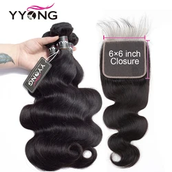 YYONG doczepy typu Body Wave z 6x 6 zamknięcie koronki brazylijski włosy wyplata wiązki z zamknięciem ludzkich włosów 3/4 wiązki z zamknięcia Remy włosy