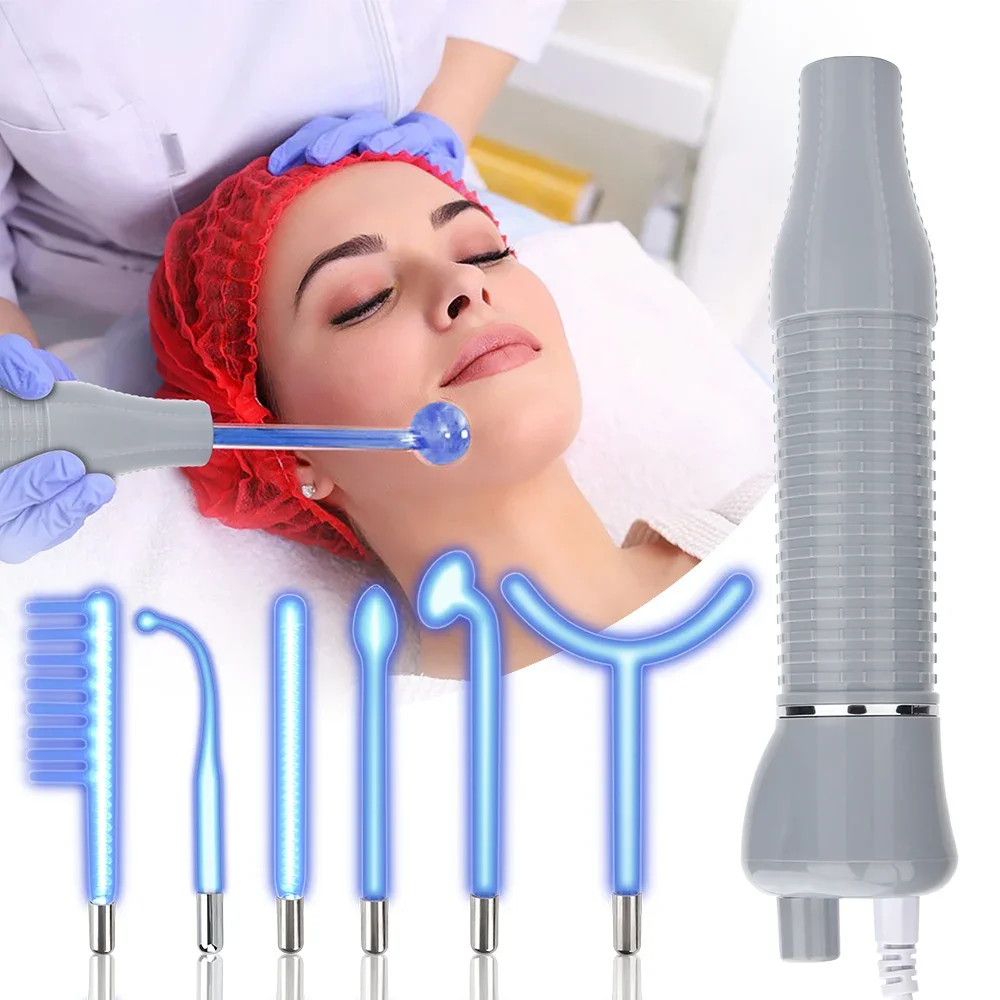 High Frequency Machine 6 In 1 Skin Therapy Electrotherapy Ozone Neon+Argon Wands For  Anti Acne Wrinkle Hair Care Beauty Health