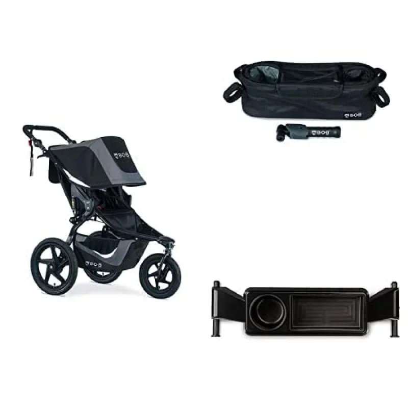 Bundle, Flex 3.0 Jogging Stroller, Graphite Black Deluxe Handlebar Console with Tire Pump Deluxe Snack Tray for S