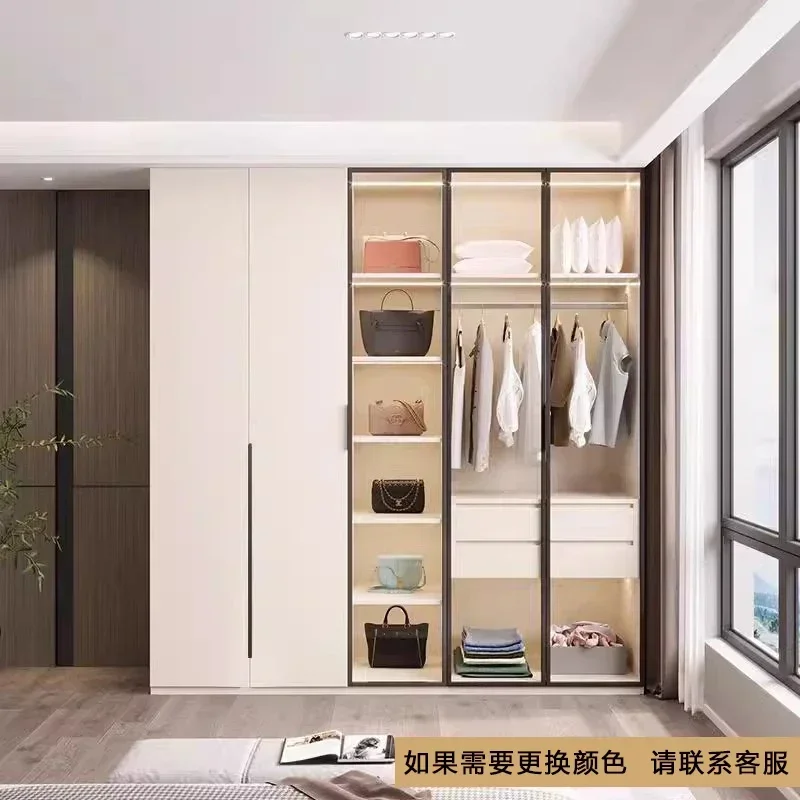Aviation aluminum bedroom modern simple luxury portable glass door household aluminum alloy wardrobe