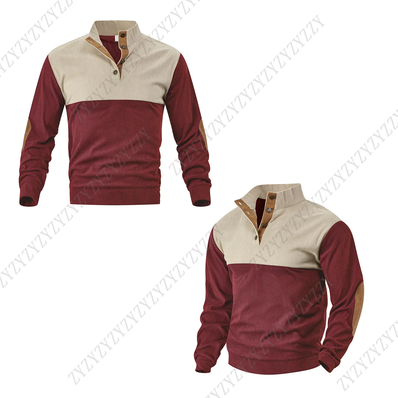 2026-Spring-Autumn-European-Men-Color-Block-Stand-Collar-Corduroy-Hoodie-Loose-Fit-Long-Sleeve-Pullover-Daily-Street-Outdoor-Spo