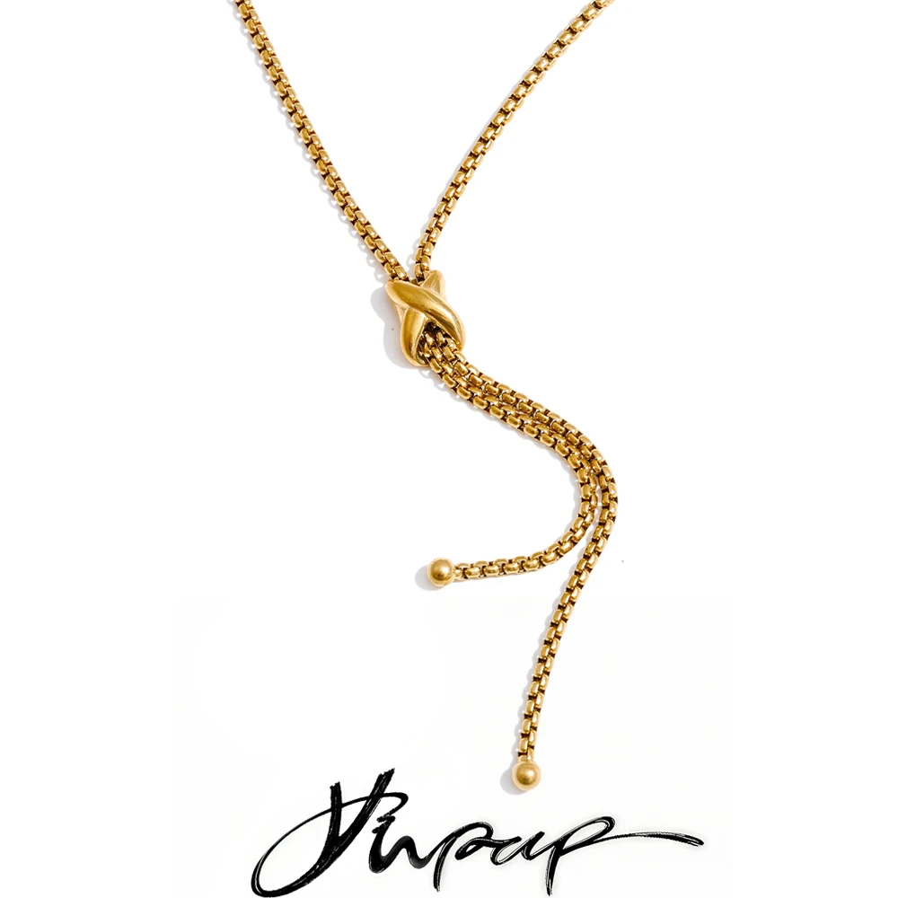 Yhpup Distinctive Stainless Steel Adjustable Long Chain Drop Necklace 16K PVD Plated Stain Less Metal Trending Jewelry New