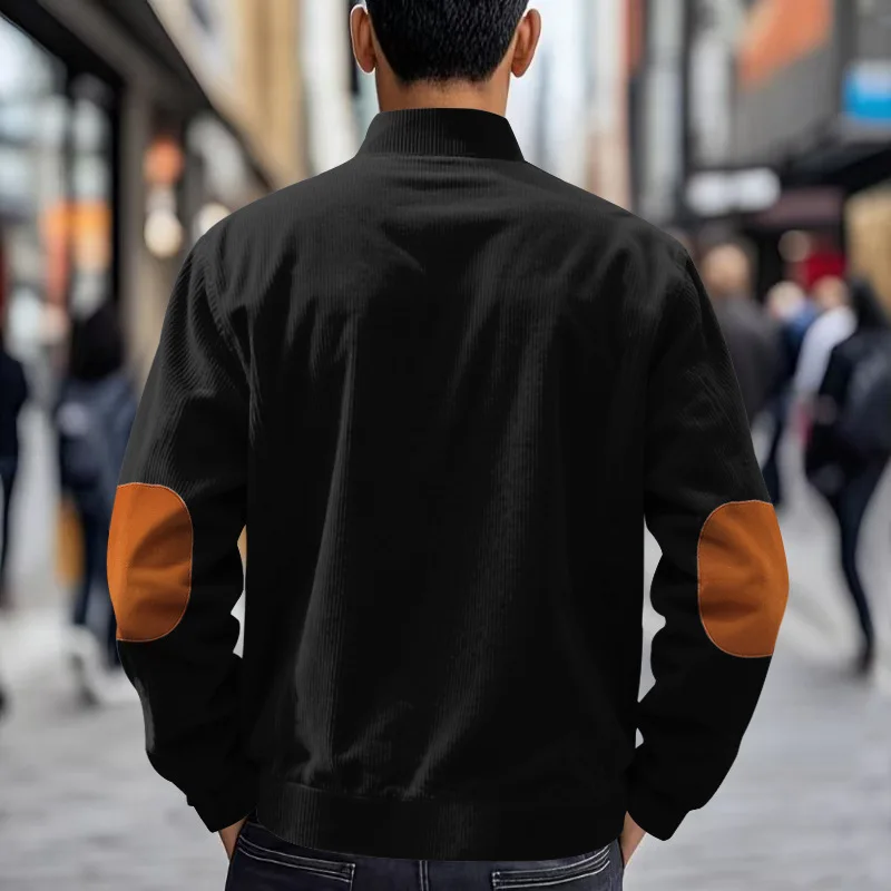 Herren Stehkragen Cordjacke, Farbblock-Design, Reißverschluss-Mantel, Retro, Locker Geschnitten, Lässig, Langarm, Herbst-Winter, Alltag, Streetwear – Detail 26