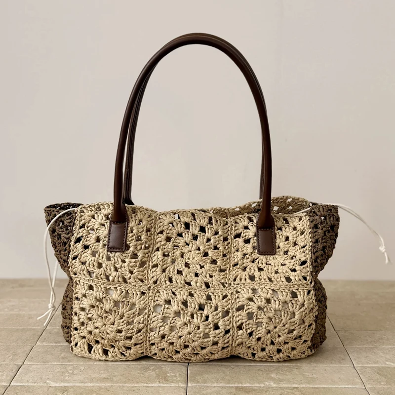 Beach Straw Tote Bags For Women Luxury Designer Handbags And Purses 2026 New In Grass Hollow With Inner Pocket Underarm Shoulder