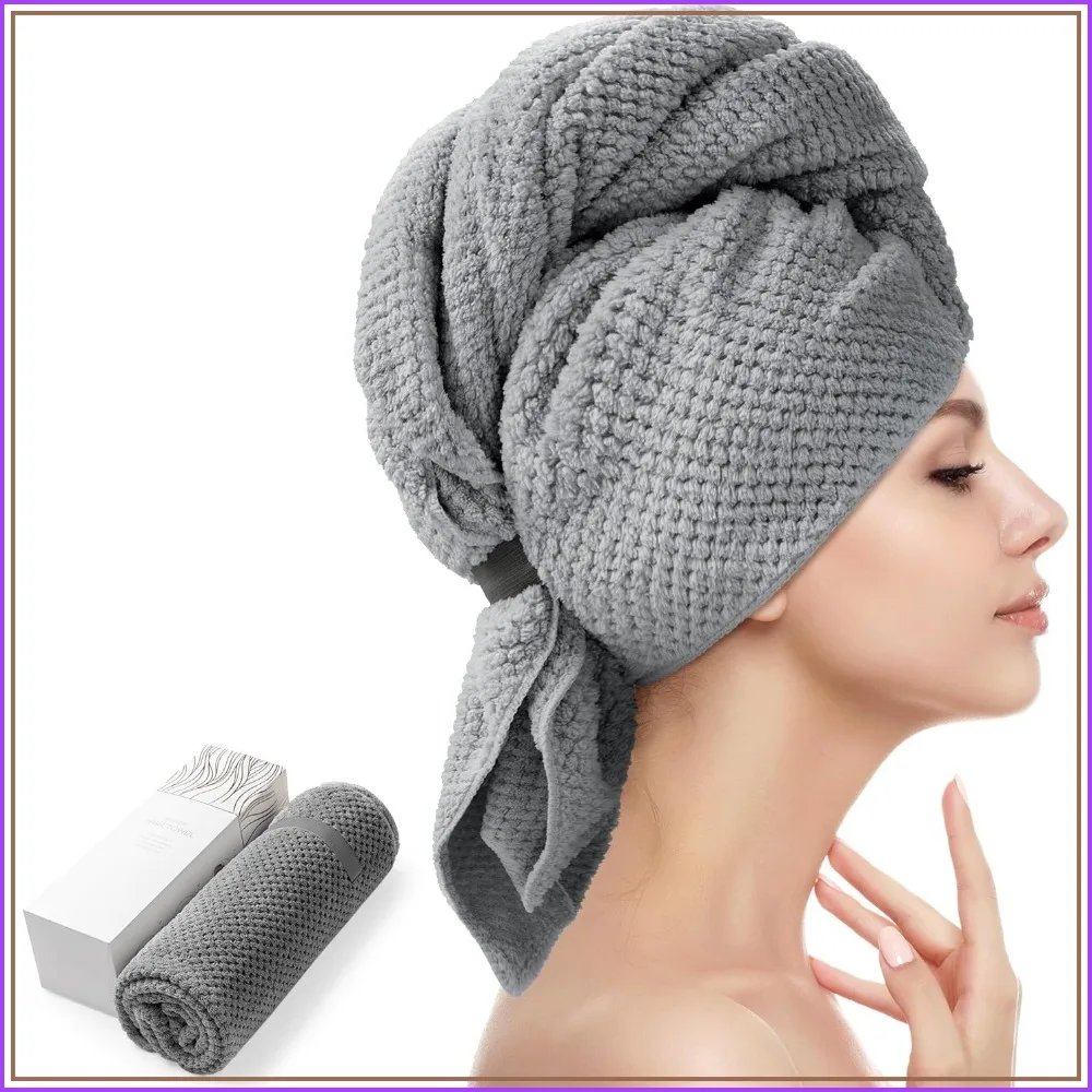

Super Absorbent Microfiber Hair Towel Wrap for Curly Hair, Fast Drying Hair Turbans with Elastic, 26.3" x 40"
