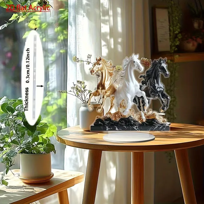 1 Bohemian Style Acrylic Horse Pattern Statue - Desktop Art Decoration, Symbol of Wealth and Prosperity, New Year Gifts, 2D Flat