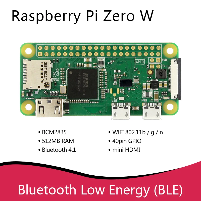 Raspberry Pi Zero W papan 1GHz CPU single-core, RAM 512MB Bluetooth BLE & WiFi Pi 0 Zero WH dengan header Pin atau Kit casing