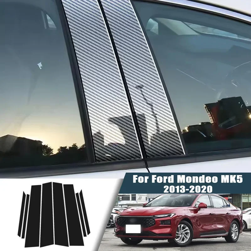 Glossy Black Carbon Fiber Window Door Deal B C Pillar Post Cover Sticker For Ford Mondeo MK5 2013-2020 2014 2015 2016 2017