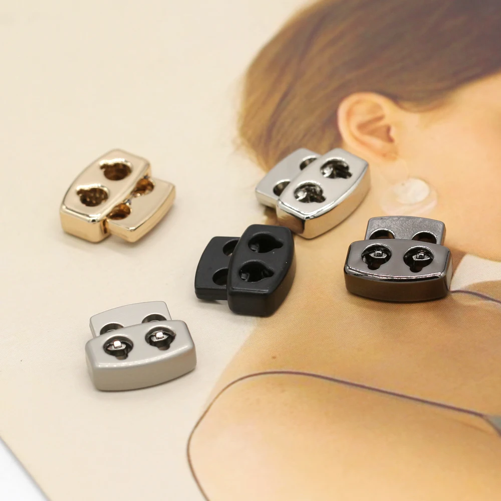 HENGC 2 Holes Sturdy Spring Buckles Rope Metal Buttons Clothes Drawstring Cord Locks for Adjustment Shoes Pants Sunscreen