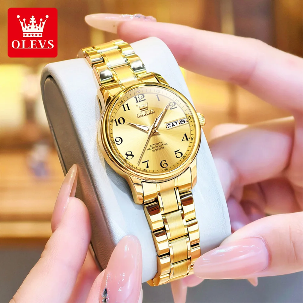 OLEVS 7072 Mechanical Women's Watches Stainless Steel Waterproof Dual Calendar Luminous Elegant Luxury Automatic Ladies Watches