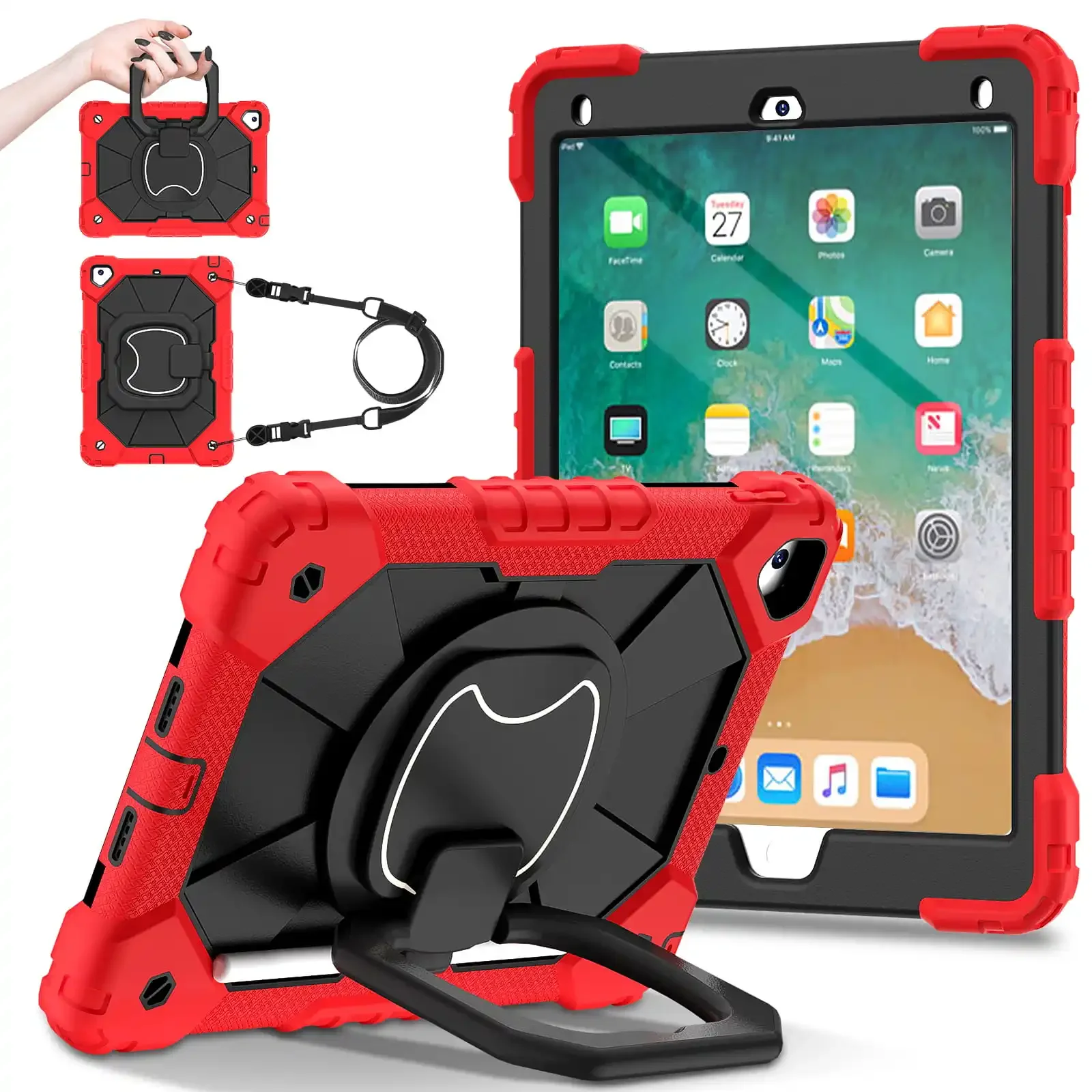 

PC Case for IPad 5th 6th 9.7 Inch Heavy Duty Shockproof Kids Tablets Cover Hand Strap 360°Handle Stand for IPad Pro/Air2 Funda