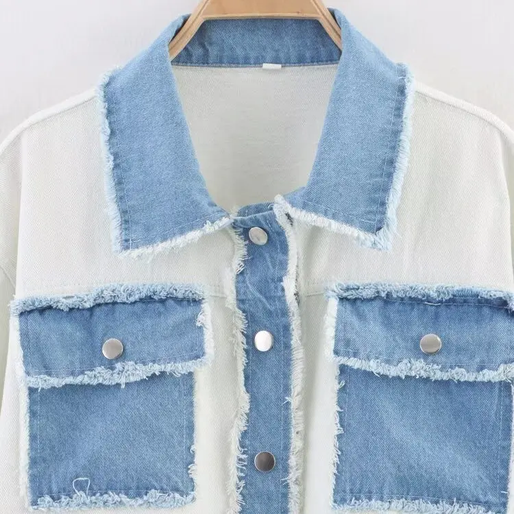 سترة JNLEAOG غير رسمية من قماش الدنيم المحبوك من قماش الدنيم سترة نسائية ربيعية جديدة فضفاضة تناسب طويلة وياقة Sve Jaet