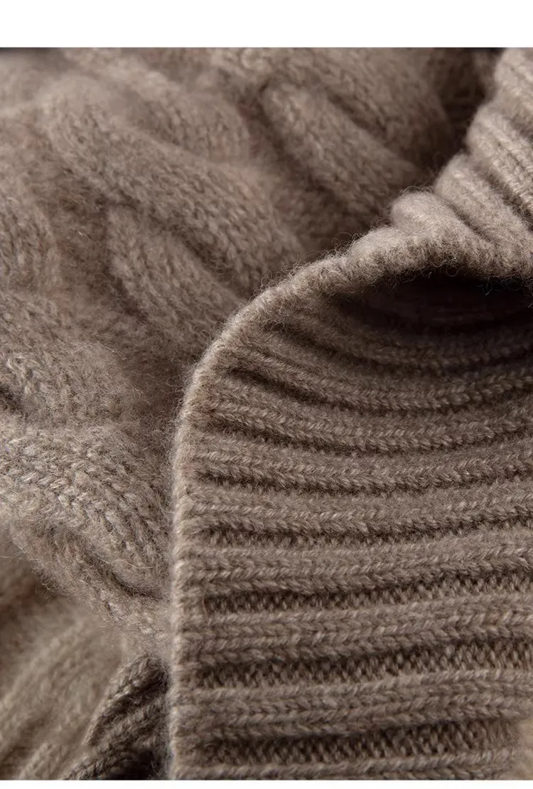 Neuer Winter-Wollhut 100% Wolle Gestrickte Warme Mütze mit Zopfmuster Kaschmirmütze für Kaltes Wetter – Detail 6