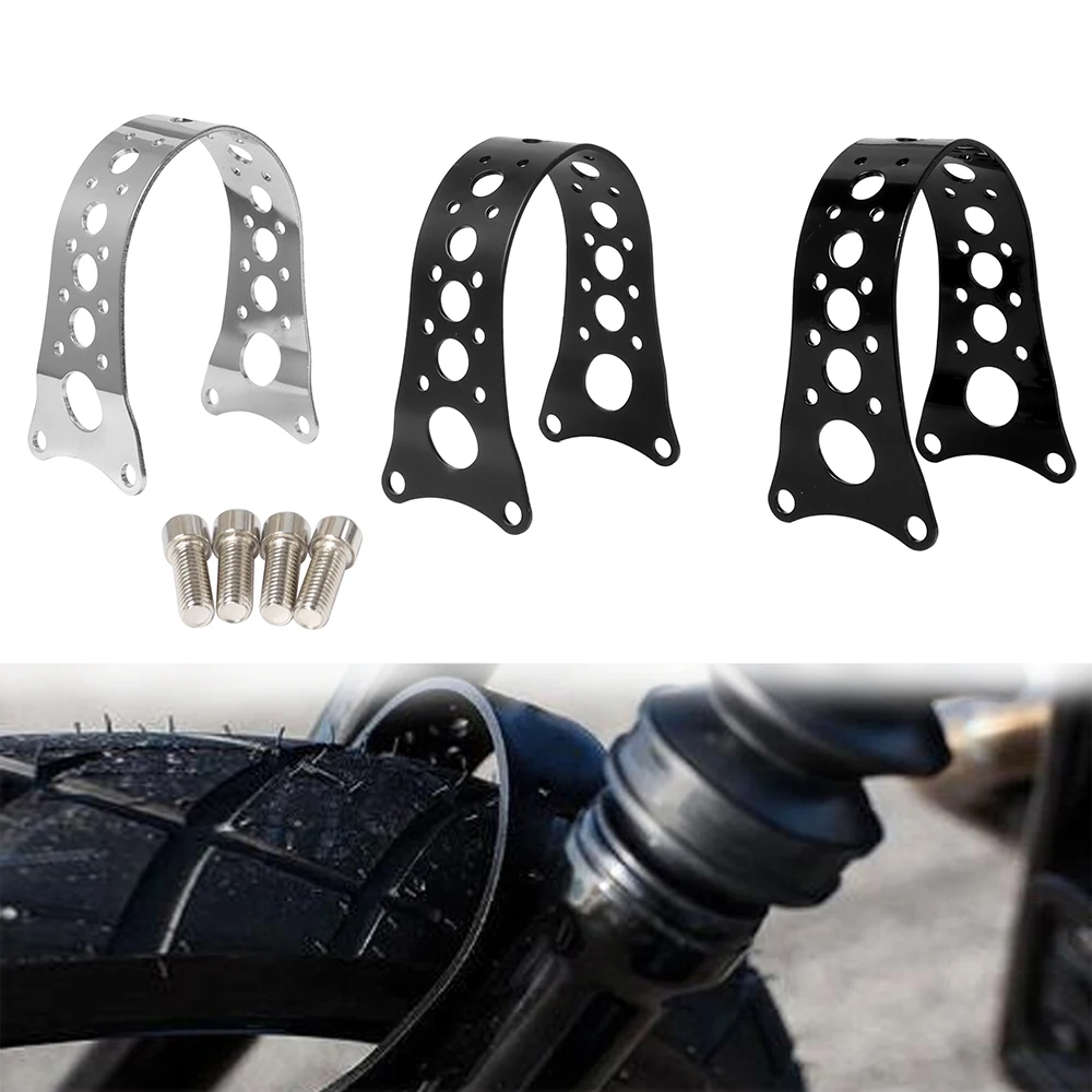 

Black/ Chrome Motorcycle Front Fork Fender Brace Tracker Narrow Hollow Pattern For Harley Sportster Iron 883 1200 Dyna Low Rider