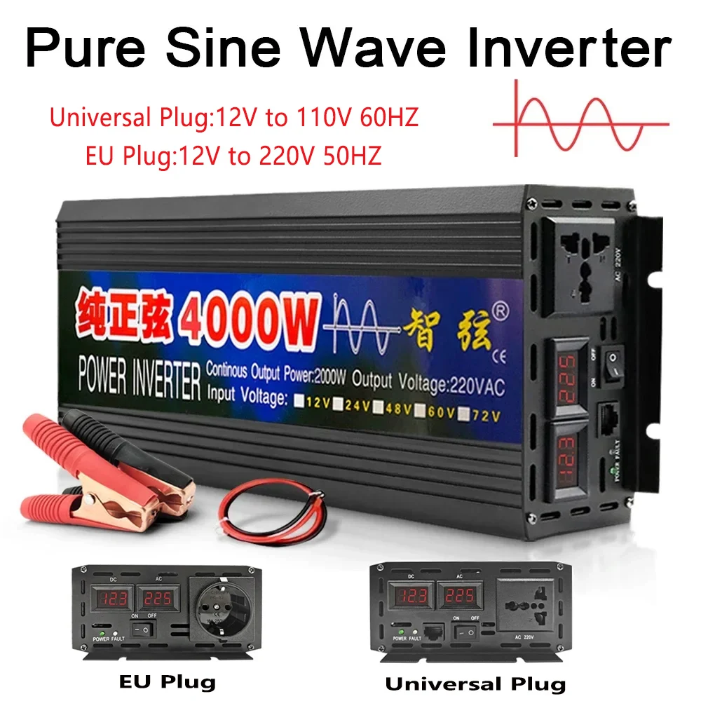 Inverter 12v 220v Pure Sine Wave 1600W 3000W 4000W Transformer Convert Multi-function Socket Converter Car Inverter