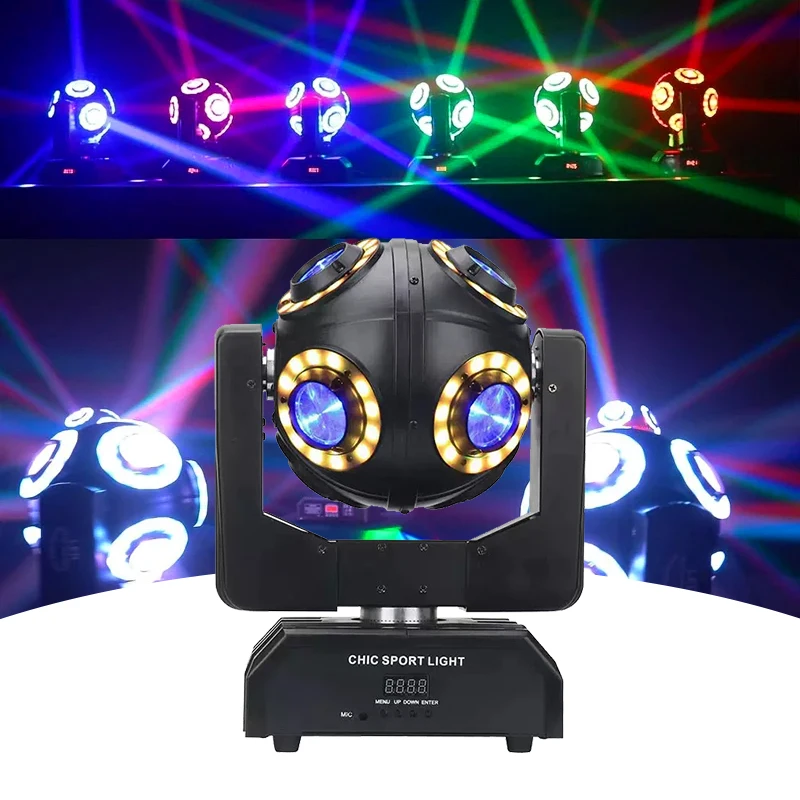 8x15W LED RGBW haz de luz con cabezal móvil de fútbol 3 en 1 DMX efecto de escenario iluminación rotación infinita para DJ Fiesta Disco club